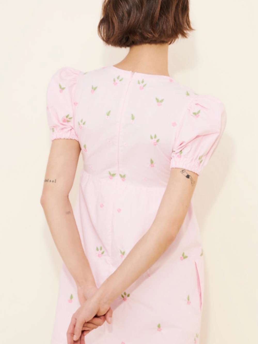 Fanm Mon Greta Pink Bow-Front Embroidered Mini Dress - Picture 4 of 10